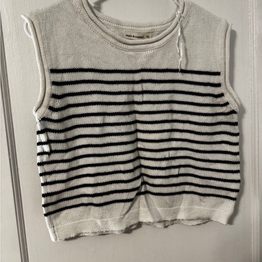 moon & madison Black and White Striped Crop Top